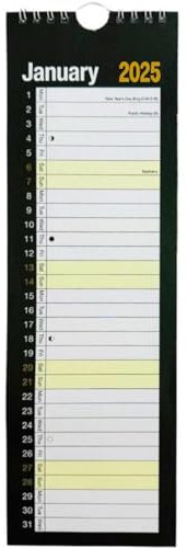 PaulStore 2025 Slim month to view spiral bound wall planner calendar black and white
