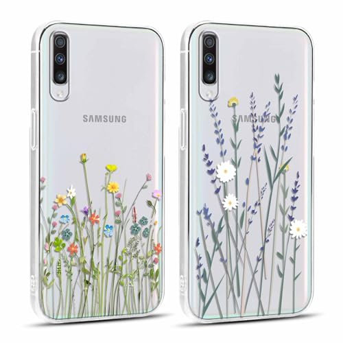Yoedge 2 Stück Handyhülle für Samsung Galaxy A50/A30S/A50s Hülle, Transparent Blumen Muster Mädchen Aesthetic Flowers Case Weich Durchsichtig Schlanke Silikon Stoßfest Schutzhülle für Samsung A50 6,4