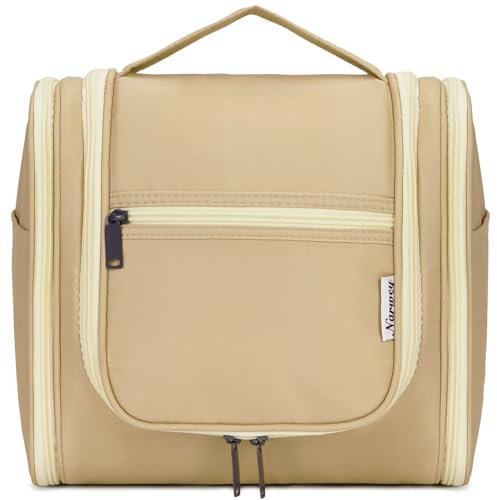 Narwey Groß Kulturbeutel Damen & Herren - Kulturtasche Zum Aufhängen, Kinder Kosmetiktasche - Waschtasche für Frauen & Mädchen (Braun(Groß))