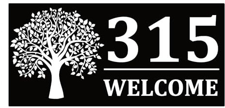 CustomizeFactory Plaque d'adresse en métal personnalisée pour l'extérieur, plaque numéro de maison, décorée avec des numéros de rose et d'arbre de vie, décoration artistique en fer (Design2)