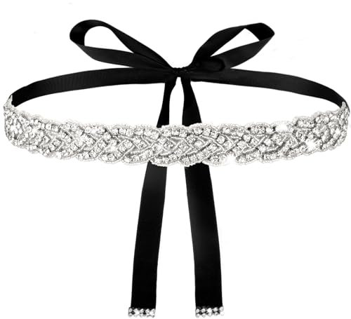 Glitzergürtel für Abendkleid Brautgürtel Damen Schwarz Taillengürtel Braut Strass Hochzeit Gürtel Handgefertigt Gewebt Kleid Schärpe Kristallgürtel für Braut Brautjungfer Hochzeit Party