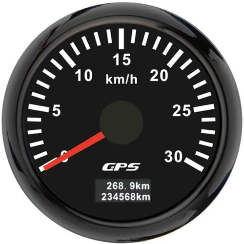 ELING 52 mm GPS-Tachometer 0–30 km/h Geschwindigkeitsmesser mit 7 Farben Hintergrundbeleuchtung für Traktoren ATV UTV (schwarz+schwarz, 0-30KM/H)