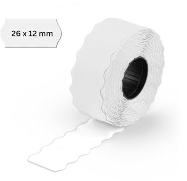 POKORNYS – 3.000 selbstklebende Etiketten für Preisauszeichner (weiß / 26x12mm) I ablösbar I Kennzeichnung mit Preis, Datum ... I Preisetiketten für Handauszeichner mit Wellenrand 