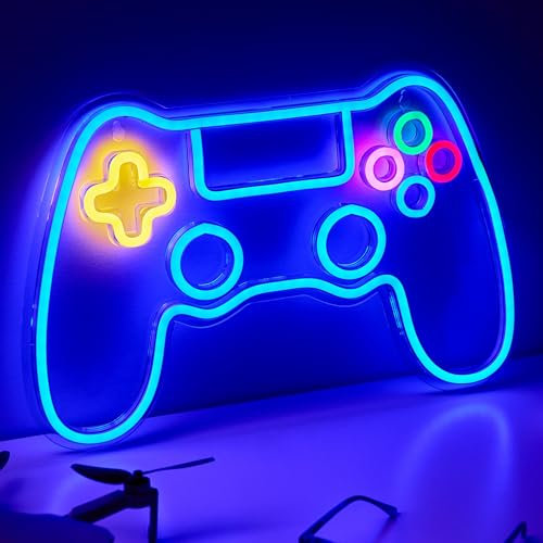 NELUX Neón LED Gaming - Mando Gamer Luces Neon Decoración Habitación Pared Gaming, Letrero Neon Gamer Lampara Habitacion Juvenil Luz, Cartel Luminoso Decorar Setup. Conexión USB con Regulador.