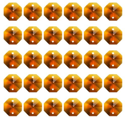 PATIKIL K9 Kristall Oktagon Perlen 2 Löcher Anhänger, 30er Pack 14mm Kronleuchter Prismen Teile Verzierungen Hängende Perlen für DIY Kunsthandwerk Dekoration, Bernstein