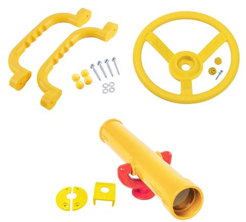 Kids Toys Climbing Frame Accessory Bundle Play Telescope Safety grab handles Steering wheel Tree house accessories Play Den (Yellow)