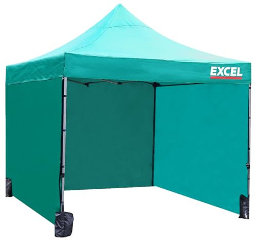 Excel Pop Up Gazebo 3m x 3m Green with Wheel Bag– Outdoor Garden Marquee Shelter with Sides, Storage Bag, Leg Weight Bags – Waterproof, Heavy Duty Steel Frame, Gazebo With Sides