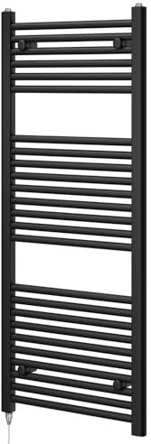 Newark Matt Black Electric Heated Towel Rail Wall Mounted Slim Ladder Design Bathroom Radiator - 1200mm x 500mm