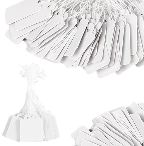 Norhogo 500 Stück Preisetiketten Hängeetiketten, Preisschilder Hängeetiketten Markierungsetiketten mit Faden Preisschilder zum Beschriften für Flohmarkt Schmuck Geschenk Hang Tag Weiß - 25mm*45mm