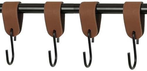 Handles and More - 4x S Haken für Kleiderstangen - Violett Lila - Größe S - für max. Durchmesser 30mm - Kleiderhaken mit Lederschlaufe - Garderobenhaken aus echtem Leder - Fleischerhaken für Garderobe
