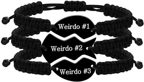 Oneress Three Pieces Puzzle Heart Bracelets, Black Stainless Steel Matching Handmade Woven Rope Bracelet Set Weirdo #1/ Weirdo #2/ Weirdo #3/ for Best Friends YA4837 (Weirdo 1 2 3)