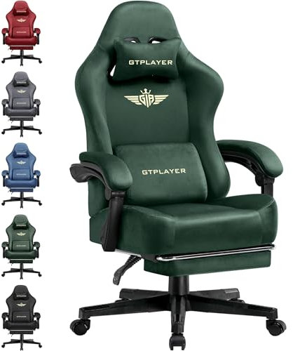 GTPLAYER Fabric Gaming Chair, Ergonomic Computer Chair with Footrest and Lumbar Support Height Adjustable Home Office with 360°-Swivel Seat and Headrest