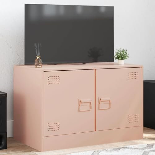Homgoday Mobilier TV rouge 67 x 39 x 44 cm en acier, meuble TV salon, meuble bas pour TV de salon industriel, support TV Model841633