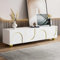 KOMHTOM Meuble TV Blanc avec 4 Portes, Table Television Salon avec Pieds arrondis et cloisons, Meuble TV Bas avec Rangement (A)