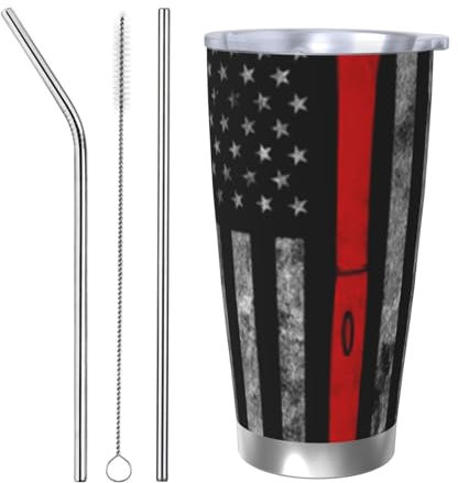 Apbdffjnf Firefighter Axe Red Line Flag Lot de 3 gobelets de voyage isothermes, réutilisables avec paille et couvercle pour boissons chaudes et froides, paille étanche