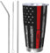 Apbdffjnf Firefighter Axe Red Line Flag Lot de 3 gobelets de voyage isothermes, réutilisables avec paille et couvercle pour boissons chaudes et froides, paille étanche