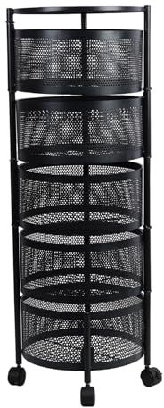 PERZOE Vegetable Storage Rack,Fruit & Veg Storage,3/4/5 Tier Round Layered Shelf Storage Rack Rotating Moveable Vegetable Fruit Basket Shelves for Kitchen Grocery Corns Potatoes,Black Black Five Laye