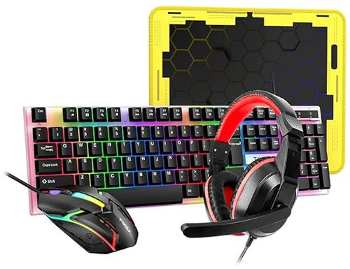 docooler Cuffie da gioco con tastiera e mouse combinate con tappetino per mouse Cuffie da gioco 1000 con mouse retroilluminato colorato ad alta velocità di movimento con microfono