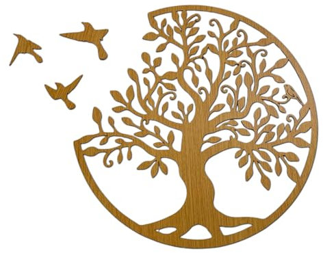 SENTOP HDF0504 Tableau sculpté sur le mur en bois pour intérieur Motif arbre de vie (Chêne, 90 cm)