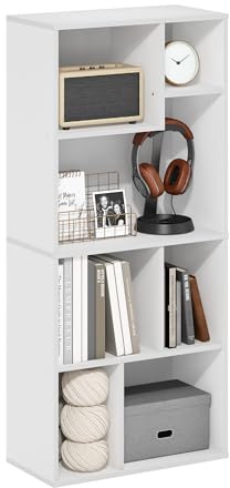 Furinno Daly Bücherregal mit 7 Würfeln und unregelmäßigen Würfeln, Aufbewahrungs-Organizer, Weiß