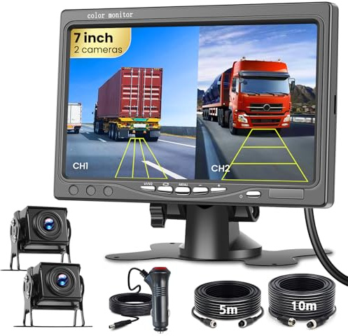 Ohradio 7 IPS-Bildschirm Rückfahrkamera-Kit, 1080P-Kamera, Rauschunterdrückung, IP68 wasserdicht, mit 2 Kameras, 20M/5M Aviation VideokabelBSD, 12-36V, für LKWs, Vans, Wohnmobile, Lastwagen