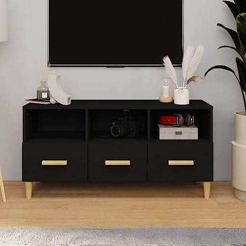 TJROO Mobile Porta TV Soggiorno 102x36x50 cm Legno Nero Tavolo TV Mobiletto HiFi Camera da Letto Piano Robusto per Posizionare Oggetti Libri Armadietto da Salotto con Cassetti e Scomparti
