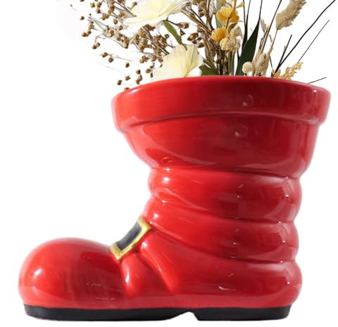 Stiefelvase,Santa Boot Vase | Weihnachtsmann-Stiefel-Übertopf, Weihnachtsdekoration, rote Vase - Festliche Weihnachts-Blumentöpfe, Feiertags-Pflanzgefäß-Dekoration für Büros, Küche