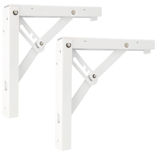 MS Beschläge Schwerlast Klappkonsole 1 Paar Stahl Regalträger 3-stufig einstellbar Klapptischhalter Regalbodenhalter Klappwinkel DIY Stützhalterung (Weiß, 405mm x 405mm)