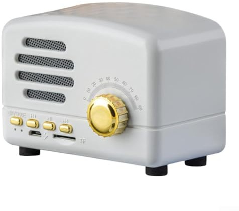 Tragbares Radio, Retro, kompatibel, Bluetooth-Lautsprecher, unterstützt TF-Karte, FM-Player, Retro-Knopf, kabelloses Laden, niedlicher Lautsprecher (weiß)