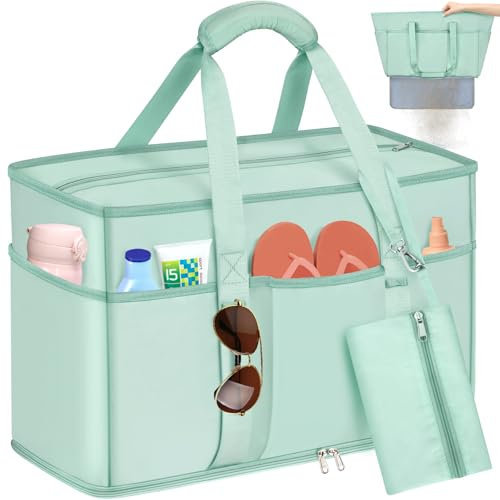 BTNEEU Bolsa de Playa Grande XXL Familiar 50x35x20cm Bolso Plegable Malla de Playa Bolsa de Viaje Extra Grande y Resistente, Juguetes de Arena, Bolsa de Almacenamiento para Jugu