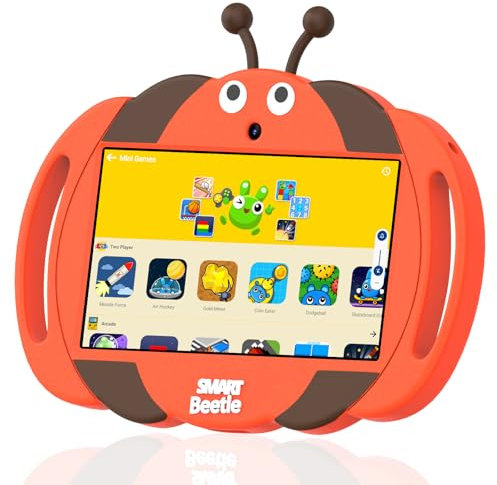 PRITOM Tablet per bambini da 7 pollici, tablet per bambini con WiFi, controllo bambini, app preinstallate, giochi, apprendimento, tablet educativo per bambini con caso, arancione