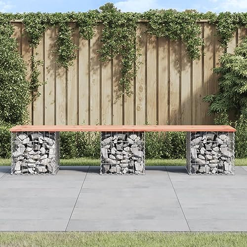Myheimly Gabionenwand Gartenbank, Sitzbank Bank Gabionen, Gabionenbank für Garten Terrasse, Steinkorb Drahtkorb Parkbank Gartenmöbel, Massivholz Kiefer Natürliches Douglasie,203 x 44 x 42 cm