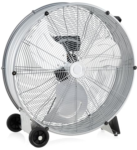 COSTWAY Ventilador Industrial de 180W, Ø65cm Ventilador de Suelo con Asa Lateral, 2 Ruedas, Soporte Antideslizante, 3 Velocidades, 3 Aspas Metálicas, Potente de Aluminio para Garaje y Almacén (Plata)