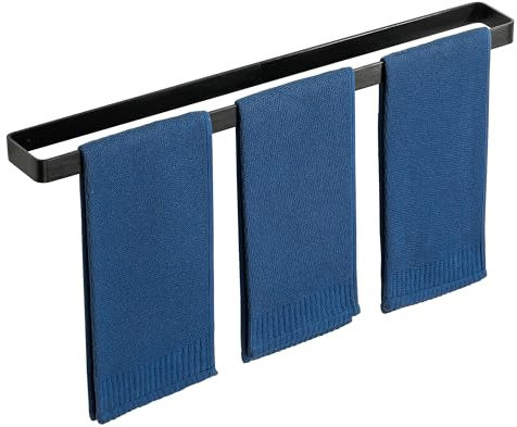 SAYAYO Porte Serviette Mural sans Perçage pour Salle de Bain, Support Serviette Adhésif en Aluminium pour Cuisine Baignoire Lavabo, Noir 70CM, EGYS24030-700-3M-B