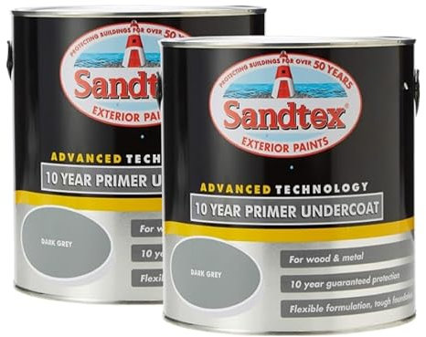 Sandtex Primer Undercoat Dark Grey | 5 Litre | For Wood & Metal | Crack Resisitant | 10 Year Primer Undercoat Paint