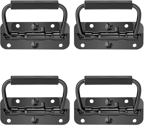 Jesustree Klappgriff Edelstahl, 4 Stück 100mm Tragegriff Hardware Boxen Griff mit Frühling für Flightcase Lautsprecherboxen Toolbox Tür Werkzeug Boxen (Schwarz)