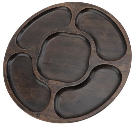 Fdit Holzrund -Chip- und Dip -Tablett mit 5 Fächern, Snackplatte für Süßigkeiten -Vorspeisen -Nüsse, Geteilte Servierschale