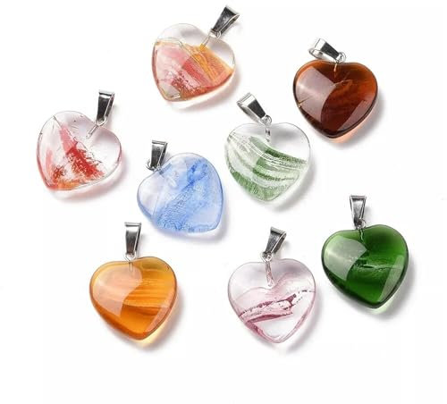 20 Colgantes de Cristal de Murano con Forma de corazón, Colores Variados, 23 x 21 mm