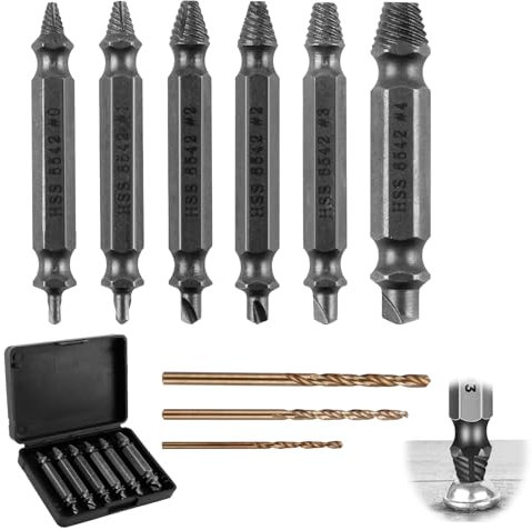 Lot de 9 extracteurs de vis professionnels avec 3 forets hélicoïdaux fabriqués en HSS 6542 Dureté HRC 63-65 Kit d'extracteurs à gauche, outil de vissage pour percer et enlever les vis endommagées