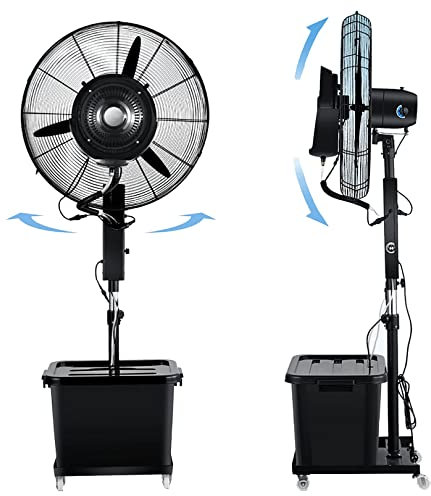 HMASNSEIY Standventilator mit 45°-Oszillation, 3-Gang-Terrassenventilator für draußen, höhenverstellbar, 12-Gallonen-Tank, Industrieventilator für draußen, schwarz
