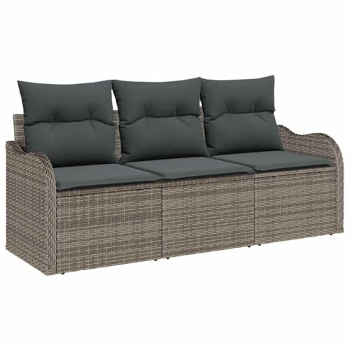 vidaXL Garten-Sofa-Set 3 STK. Grau Poly Rattan | Du kannst es in verschiedenen Varianten anordnen, Sanfte, abnehmbare Kissen zum Entspannen, Robuste Materialien,