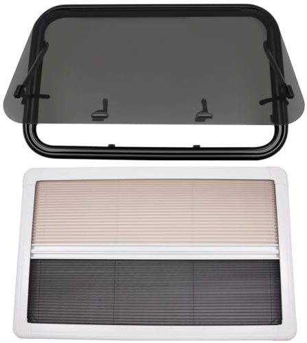 Finestra per cmaper roulotte 90x55cm 65°con zanzariera e tenda oscurante Vetro temperato dello spessore di 4mm con maniglia girevole e chiusura a chiave finestre per roulotte