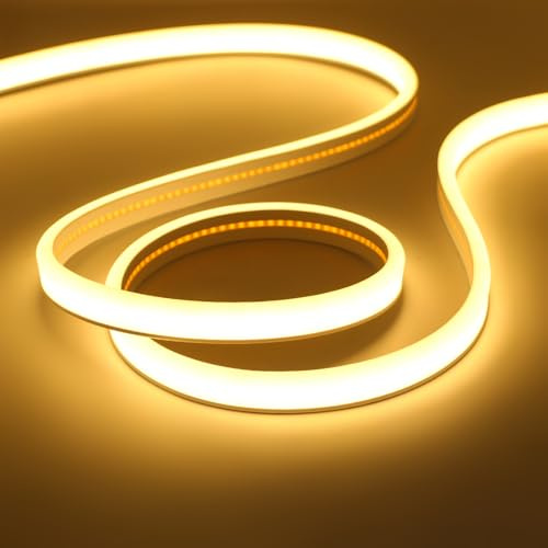 KISUFU 12V COB Neon LED Strip, IP65 Waterproof 320 LEDs/m 2PIN LED Strip Light Silicone DIY Flexible Neon Light Strip for Indoor Outdoor Home Kitchen Decoration (Without Power Adapter)
