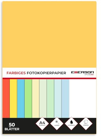 Emerson Farbiges Druckerpapier A4 Gold – 50 Blatt | 80 g/m² 210 x 297 mm | Drucker: Laser, Inkjet, Fotokopie, Fax | Vielseitiges Papier zum Kopieren, Basteln