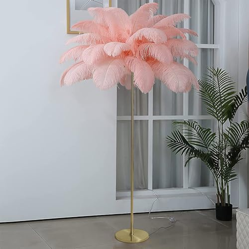 daire Moderne en Plumes d'autruche avec Interrupteur à Pied pour Salon, Chambre à Coucher, Bureau, Lampe sur Pied Rose avec 6 Ampoules G4