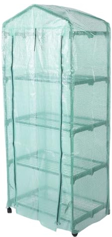 Luocute 4-stöckiges Gewächshaus mit Rädern, 27,2 X 19,3 X 62,2 Zoll, 360° Drehbar, Wiederverwendbar, Tragbar, Warmes Haus mit Grüner PE-Abdeckung und Regal für Kompakte Gärten und (Green)