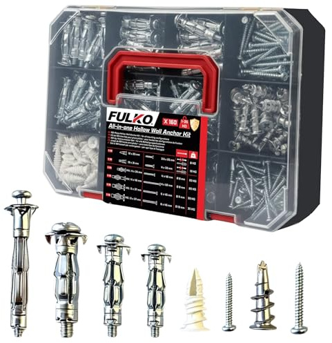 FULKO Kit Chevilles Placo 160 Pièces – Cheville Molly Charge Lourde M4 M5 M6 – Chevilles Placo Métalliques et Nylon Autoforeuses – Fixation Plâtre Expansion avec Vis