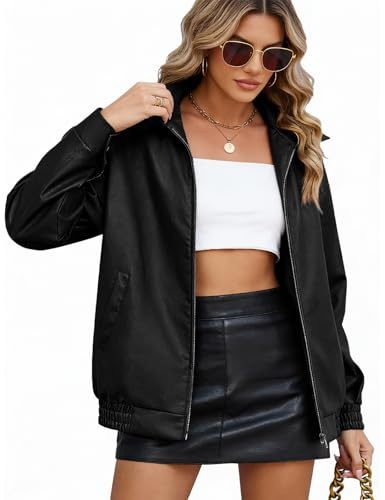 CMTOP Giacca Donna Pelle Giacca Similpelle Donna Giubbotto in PU Ecopelle, Moda Y2k Giacche Casual Motociclista Giubbino Streetwear Capispalla con Tasche per Primaverile Autunnale