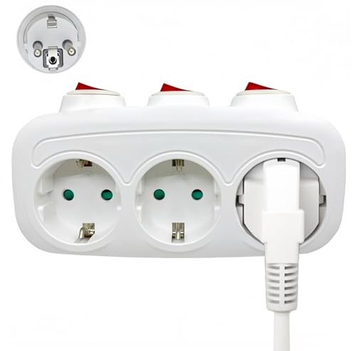 3-Fach Steckdosenadapter mit Einzelschalter, Horizontaler Direktstecker für die Wand, 3680W 16A, mit Kindersicherung, einzeln schaltbare Steckdose, kompakter Stromverteiler für Küche & Büro, Weiß