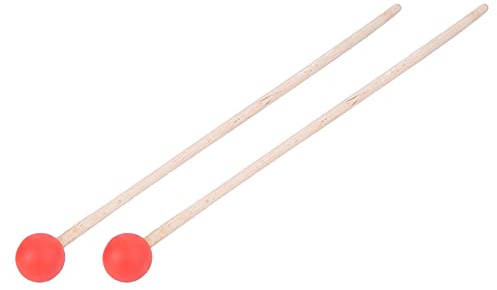 Drum Mallets 2 Pack | Oval Rubber Head for Soft Even Sound | Xylophone/Timpani/Snare Drum Accessories | Maple Stick with Comfortable Grip (Red)